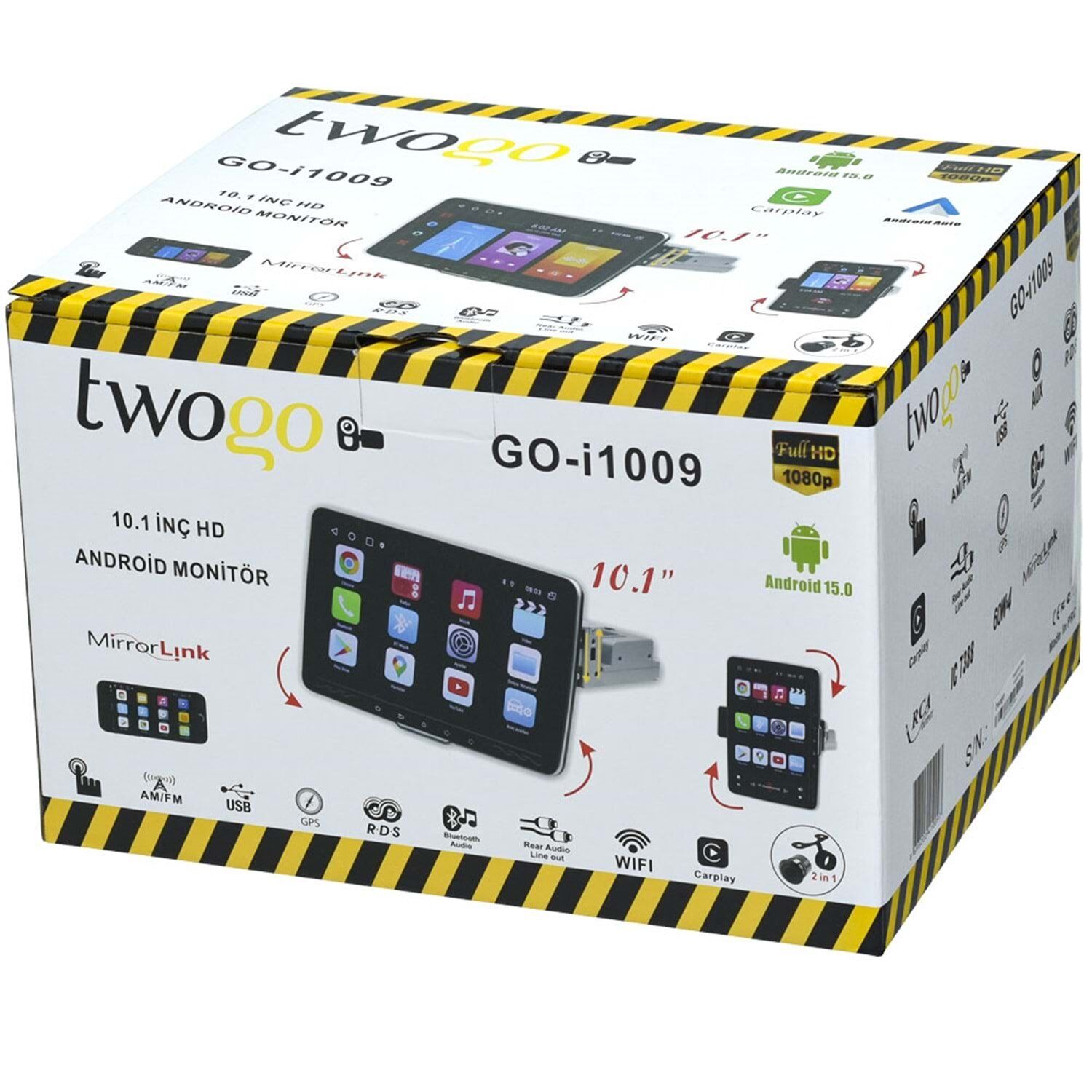 Twogo GO-i1009 Android Monitör 10,1 inç HD Dokunmatik Ekran Carplay 2GB+32GB 60Wx4 GPS BT USB