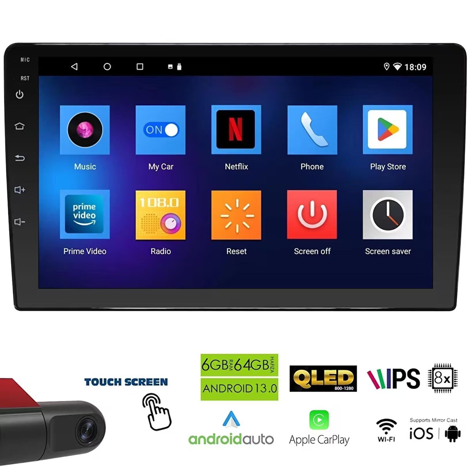 REISS AUDIO RS-DT53 Tablet Multimedya Android 13 10.1 İnç 6+64GB 8 Çekirdek 360 Cam DVR Kameralı