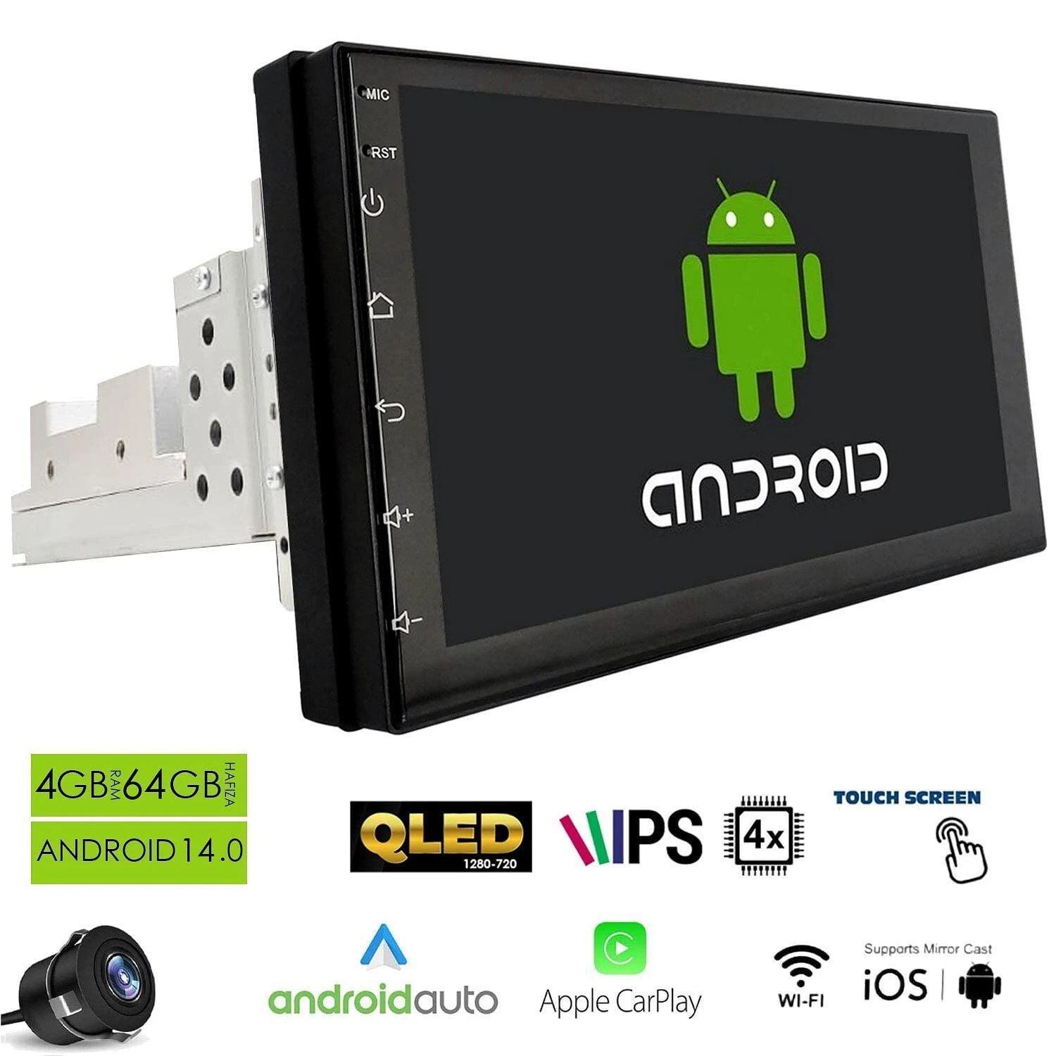 Dynamat RK-4007 Android Double Single Dın 7 i̇nç 4+64gb 4 Çekirdek Android 14