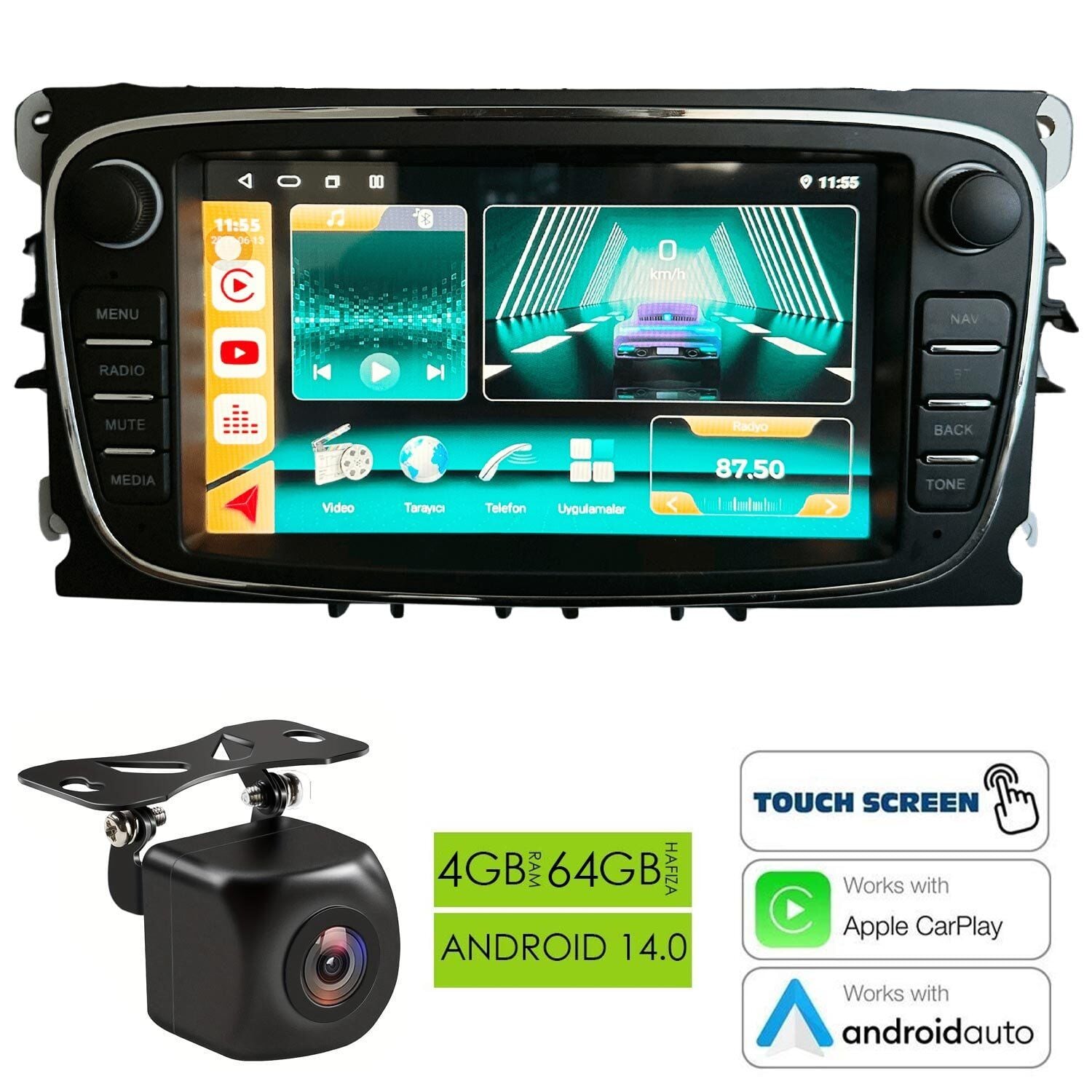 Fimex NAV-9911 Tablet Multimedya Android 7 İnç 4+64GB 4 Çekirdek Ford Focus 2 Black