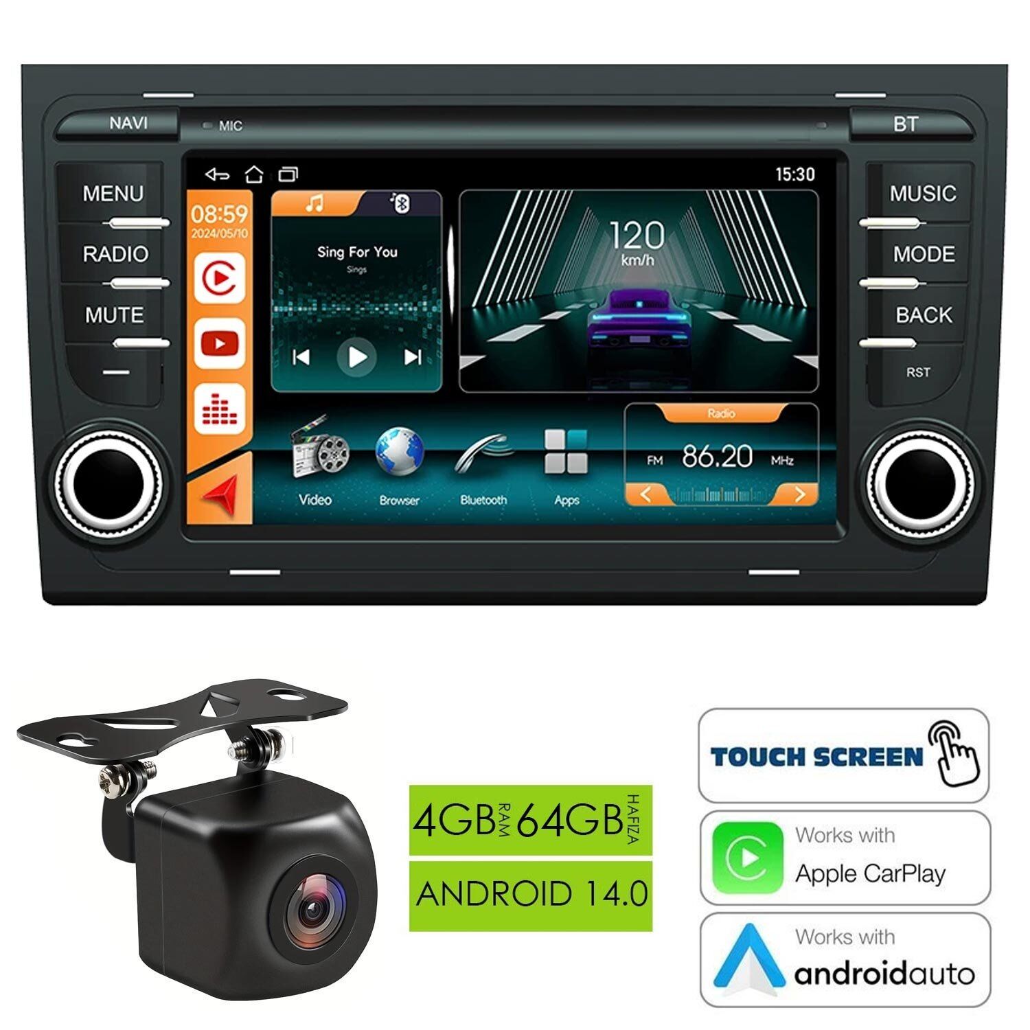 Fimex NAV-9905 Tablet Multimedya Android 7 İnç 4+64GB 4 Çekirdek AUDİ A4 2004-2007