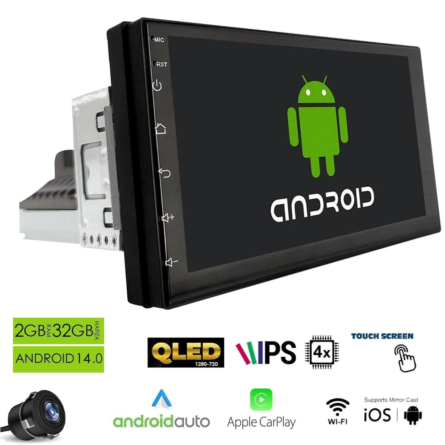 MEGAVOX MGX-703 Android Tek Dın 7 İnç 2+32GB BT/USB/GPS/Radyo/IPS Ekran/Geri Görüş Kamerası