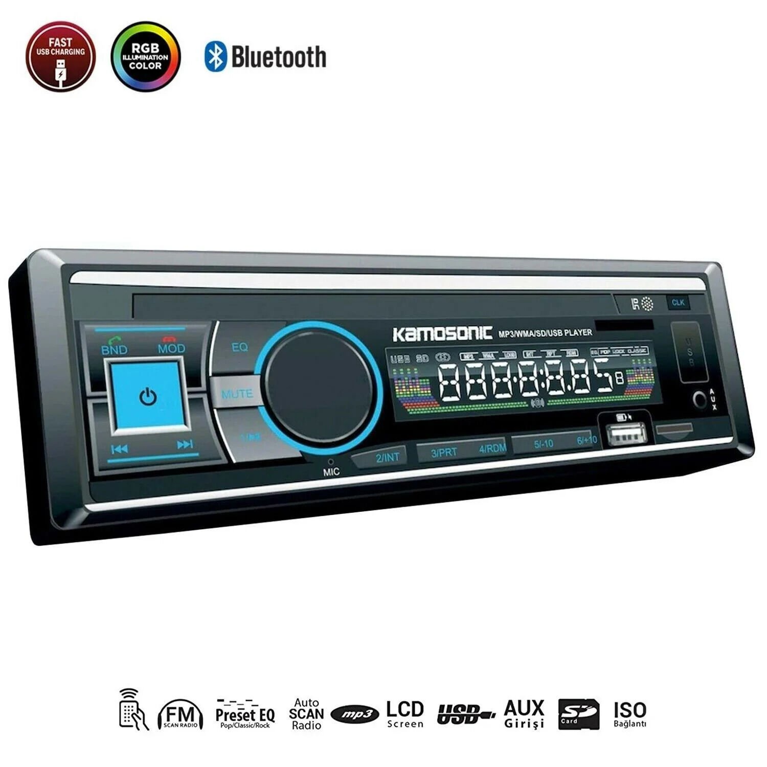 KAMOSONIC KS-MX801 OTO TEYP 4X50W BT/2XUSB/SD/FM/AUX