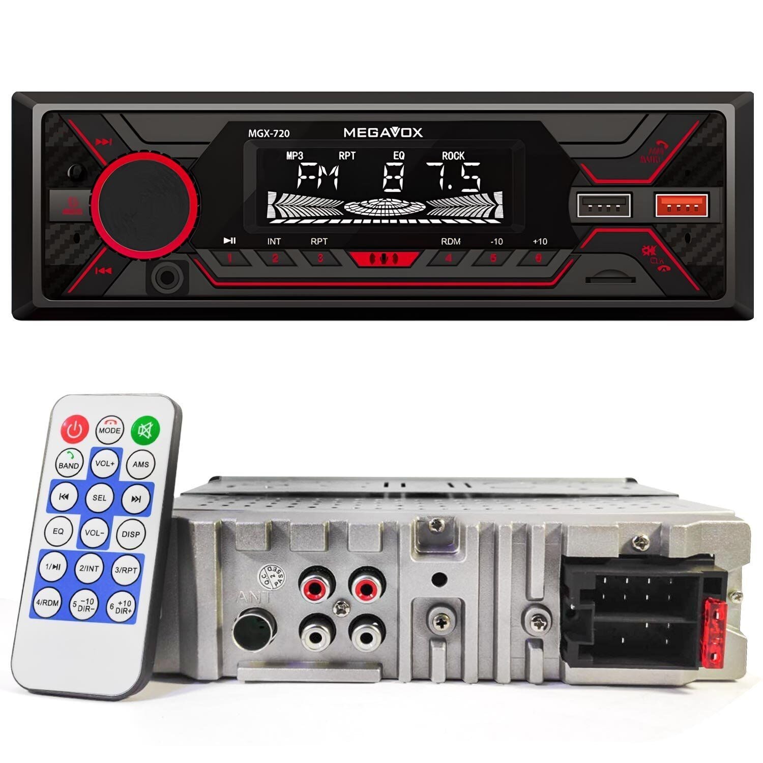 MEGAVOX MGX-720 Oto Teyp 4X60 Watt Bluetooth 2xUsb Sd Fm Aux 7 Renk