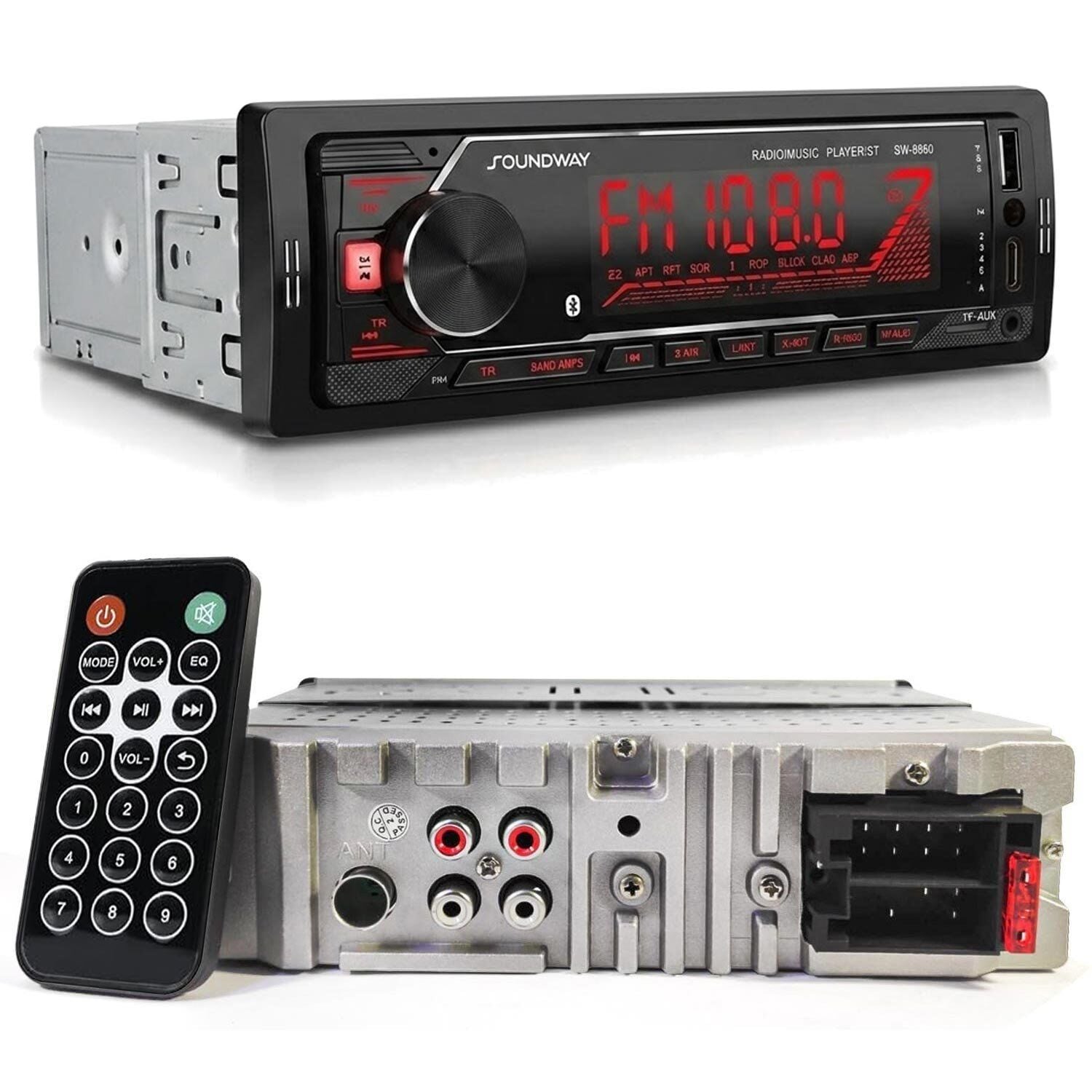 SOUNDWAY SW-8890 Araç Oto Teyp 4X60 Watt BT 2XUSB AUX FM APP Kontrol 7 Renk Ekranlı