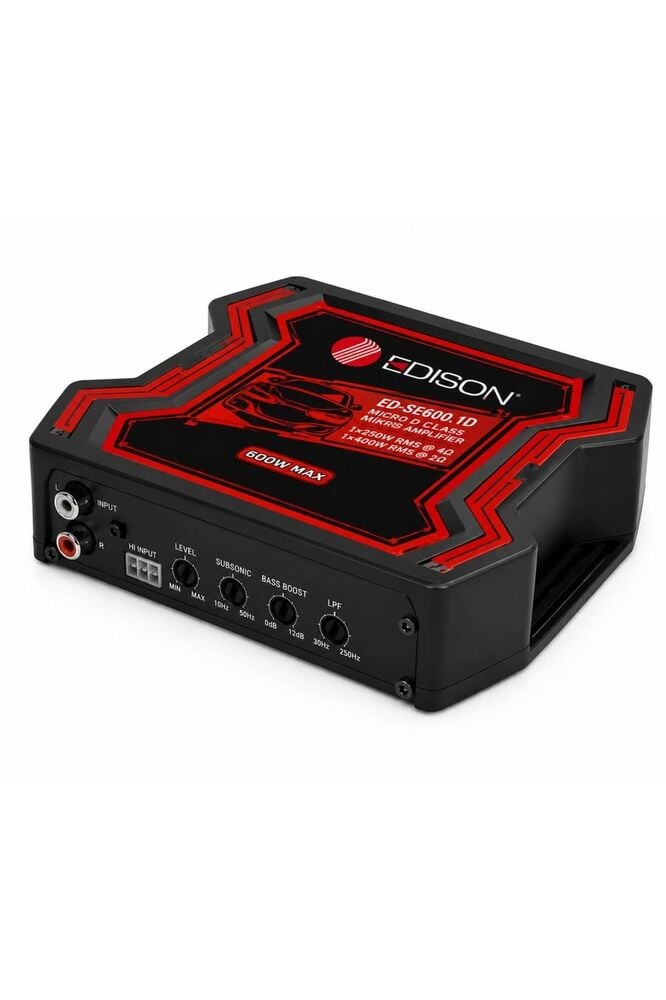 Edison ED-SE600.1D Micro Class D Mono Amfi 400W RMS Hi-Level Giriş Bass Kontrol Dahil