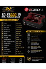 Edison ED-SE600.1D Micro Class D Mono Amfi 400W RMS Hi-Level Giriş Bass Kontrol Dahil