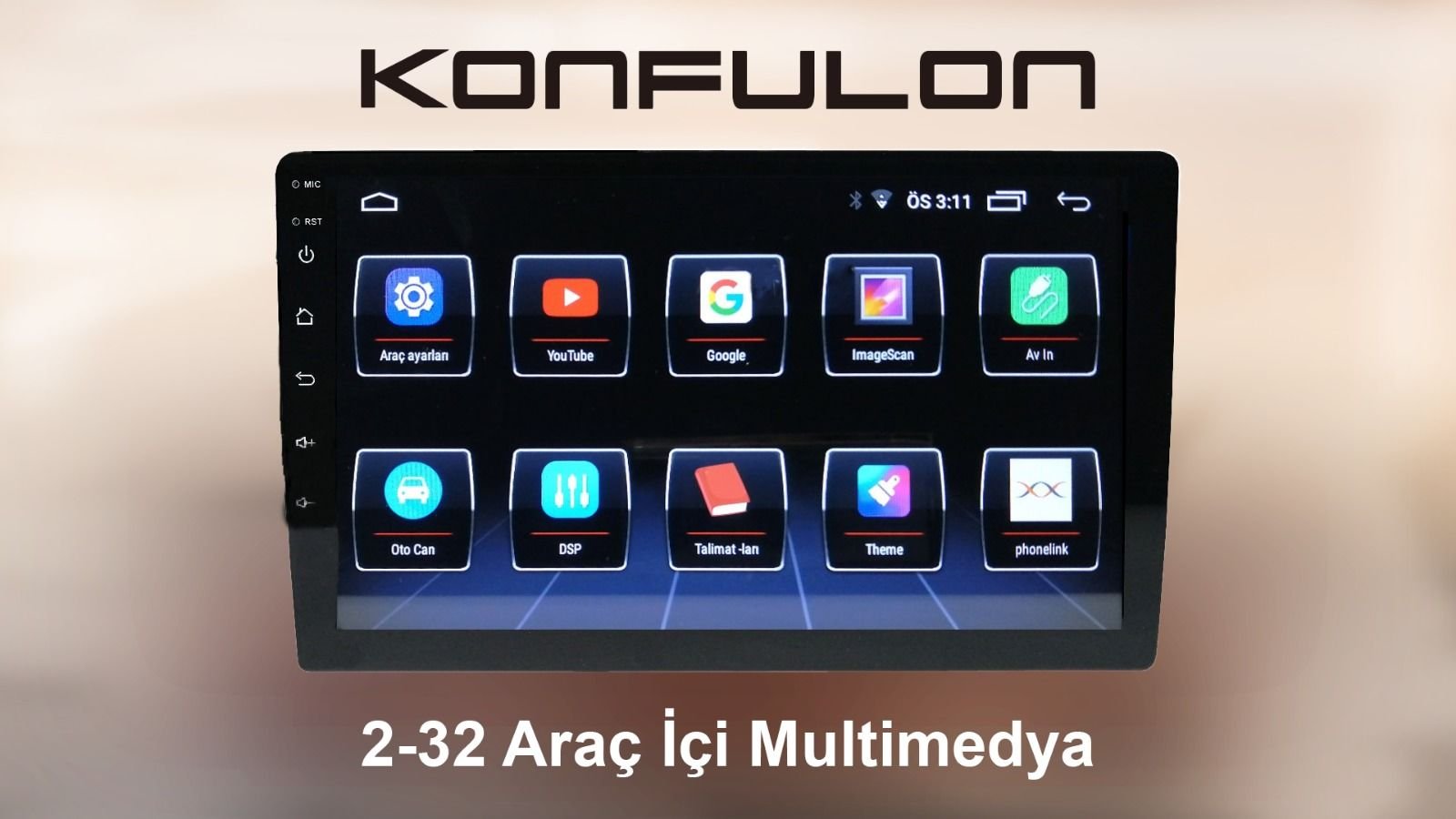 Garaj Dünyası Konfulon 2-32 GB 9 Inch Android Kapasitif Dokunmatik Ekran Soğutma Fanlı