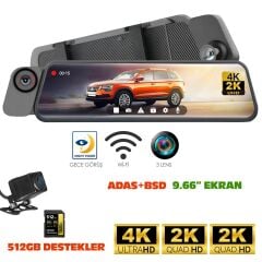 NAVİMEX DVR-414 9.66'' DVR Dikiz Aynalık Araç Kamerası Kayıtlı Adas+Bsd 3 Kameralı 4K+2K+2K